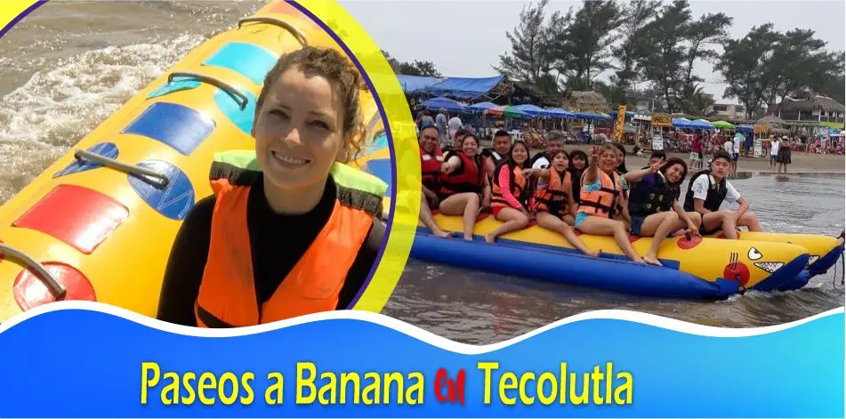 linda Mujer pasea en Banana en Playas de Tecolutla